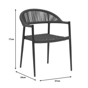 Garden dining set Freiburg-kliton A of 7 aluminum and rope in anthracite color 150x80x74cm