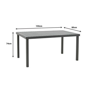 Garden dining set Freiburg-kliton A of 7 aluminum and rope in anthracite color 150x80x74cm
