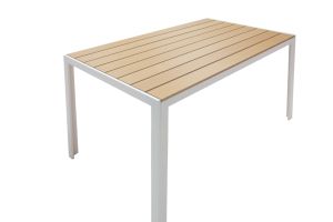 Garden dining set Nares-pino A of 5 white aluminum and plywood in natural color 140x80x72.5cm