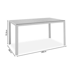 Garden dining set Nares-pino A of 5 white aluminum and plywood in natural color 140x80x72.5cm