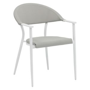 Garden dining set Nares-pino B of 7 white aluminum and plywood in natural color 180x90x72.5cm