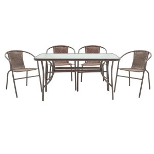 Dining set 5pcs Ensure-obbi metal-glass brown 140x80x70cm