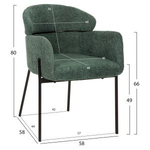 Dining set 5pcs, Zod Hm21045 round table with ceramic pop-4 armchairs in petrol green