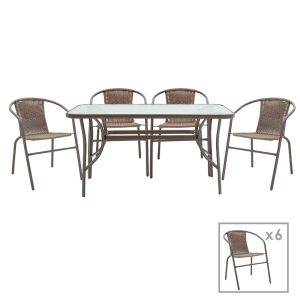 Dining set 7pcs Ensure-obbi metal-glass brown 140x80x70cm