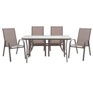 Dining set of 5 pieces Ensure-calan metal-glass brown 140x80x70cm