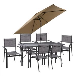 Dining set with umbrella 8 pieces gray table 150x90 and armchair Hm11533
