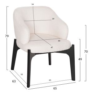 Dining chair Abai wood in black color-boucle fabric in ecru 65x63x79hcm Hm9971