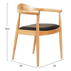 Dining chair Ador .01 rubber wood in oak color and black Pu 62x54x76.5hcm Hm9948