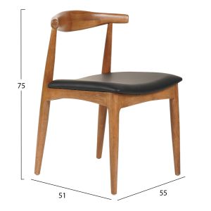 Dining chair Alor .03 rubber wood in light walnut-black Pu 55x51x75hcm Hm9947