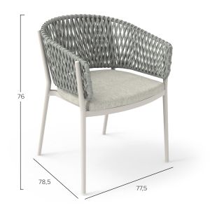 Dining chair Camellia Sm6209.02 creamy white aluminum-beige polyethylene rope and olefin cushion