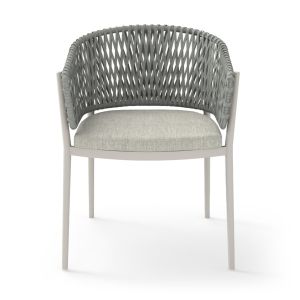 Dining chair Camellia Sm6209.02 creamy white aluminum-beige polyethylene rope and olefin cushion