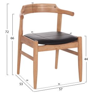 Dining chair Cersei Hm9946.01 made of rubber wood in light oak and synthetic material in black 57x53x72cm.