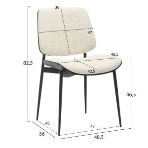 Dining chair Conti .02 black metal and plywood-fabric-ecru 48.5x56x82.5hcm Hm9983