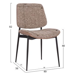 Dining chair Conti Hm9983.01 black metal - brown fabric 49x56x82w.