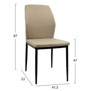 Dining chair Diaz Hm18346.04 beige fabric with black metal legs 41.5x52x87hcm.