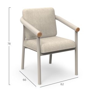 Dining chair Eutopia Sm6239.02 creamy white aluminum-beige olefin fabric 62x66x78cm.