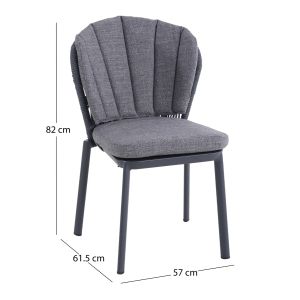 Dining chair Goffen Sm6398.02, brown color, aluminum, cushions, ropes, 57x61.5x82 height cm