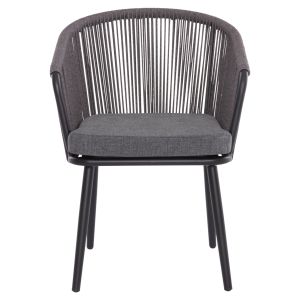 Dining chair Harriet .13 aluminum black frame-anthracite rope and cushion 60x62x80.5hcm Hm5548