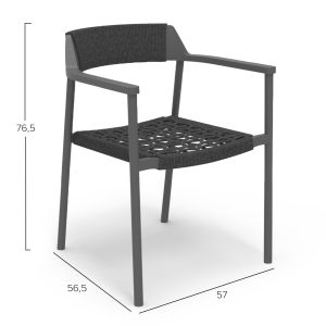 Dining chair Helia Sm6200.01 dark gray aluminum and polyurethane rope 57x56.5x76.5cm.