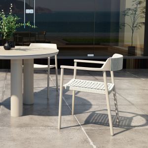 Dining chair Helia Sm6200.02 creamy white aluminum and beige polyester rope 57x56.5x76.5cm.
