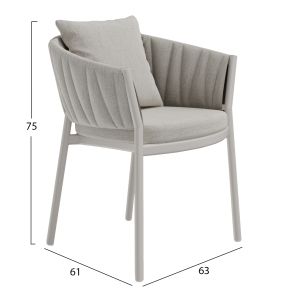 Dining chair Hm6207.02. Cream white aluminum and beige olefin fabric 63x61x75hcm.