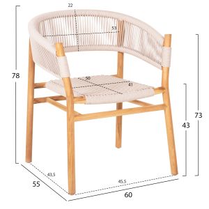Irving Hm9763 dining chair made of solid teak wood with black ropes 62x55x75hcm