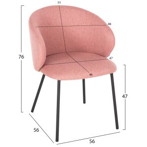 Dining chair Isiah pink damask-black metal legs 56x56x76hcm Hm9615,02