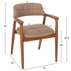 Dining chair James Hm18259 teak wood with champagne fabric 57x52x76cm.