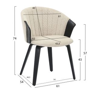 Dining chair Jesper .02 plywood structure in black-ecru material 61x54x74hcm Hm9977