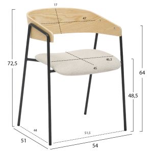Dining chair Korin Hm9975.01 metal-beige damask-plywood 54x51x72.5hcm.