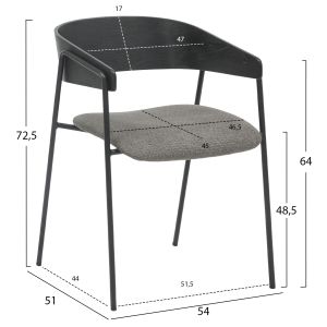 Dining chair Korin Hm9975.02 metal and plywood in black-gray lady 54x51x72.5hcm.