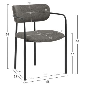 Dining chair Kritter .02 black metal-dark gray fabric 58x53x76hcm Hm9994