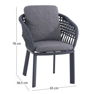 Dining chair Ladris Sm6399.01, aluminum, charcoal color with cushions 65x66.5x78hcm