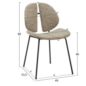 Dining chair Lungs .01 black metal frame-beige fabric 49x53.5x80hcm Hm9982
