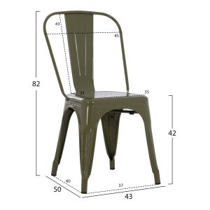 Dining chair Melita- Relix Pro Hm8641.43 metal in dark olive green 43x50x82hcm.