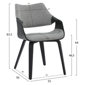 Dining chair Netto Hm9976.02 plywood construction in elegant black-gray fabric 55x56x83.5hcm.