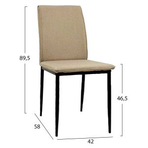 Dining chair Perky Hm18347.04 beige fabric with black metal legs 42x58x89.5cm.