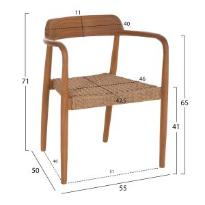 Dining chair Robby Hm18350 made of teak wood and wicker rope in natural colors 55x50x71cm.