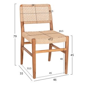 Dining chair Rosco Hm6133 teak in natural-veneer rope in beige 46x55x79hcm.
