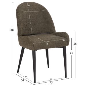 Dining chair Sarky Hm8585.13 bouclé green fabric - black metal legs 56x64x88cm.