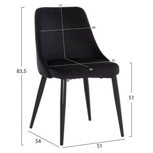 Dining chair Serenity Hm8527.14 black velvet-black metal legs 51x54x83.5hcm.