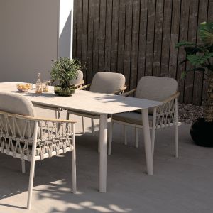 Dining chair Stream Hm6427.02 creamy white aluminum - beige rope strap and olefin fabric 59x63x85cm.