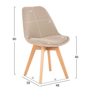 Vegas dining chair, solid beech legs, beige fabric, 48χ58χ80hcm, Hm0033,54