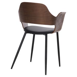 Трапезен стол Velp дърво цвят орех - черни метални крака - Pu кожа 55,5x50x79hcm Hm9616,03