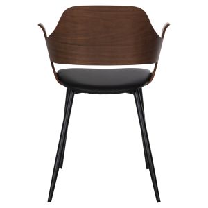 Трапезен стол Velp дърво цвят орех - черни метални крака - Pu кожа 55,5x50x79hcm Hm9616,03