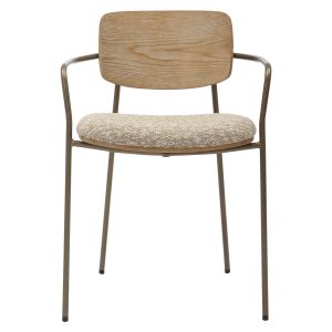 Dining chair Vikki .01 metal in antique copper-white wash plywood-beige fabric 54x54x75.5hcm Hm9980