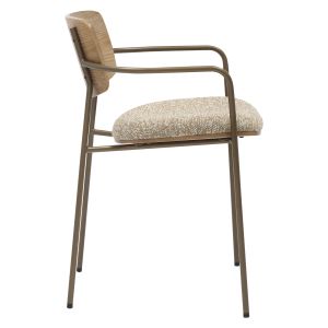 Dining chair Vikki .01 metal in antique copper-white wash plywood-beige fabric 54x54x75.5hcm Hm9980