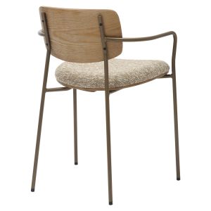 Dining chair Vikki .01 metal in antique copper-white wash plywood-beige fabric 54x54x75.5hcm Hm9980