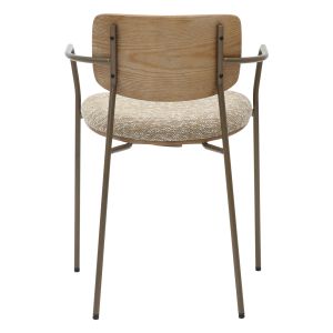 Dining chair Vikki .01 metal in antique copper-white wash plywood-beige fabric 54x54x75.5hcm Hm9980