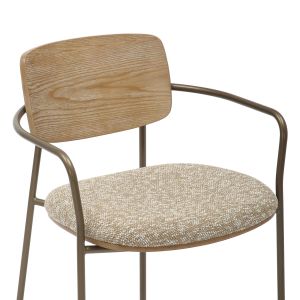 Dining chair Vikki .01 metal in antique copper-white wash plywood-beige fabric 54x54x75.5hcm Hm9980